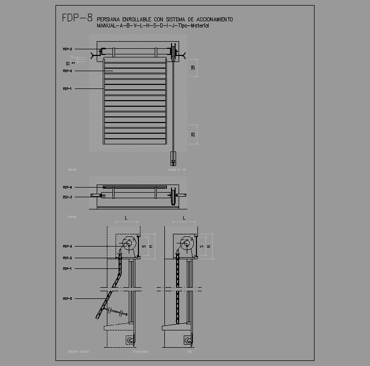 Bloque Autocad Persianas enrollable con sistema accionamiento manual